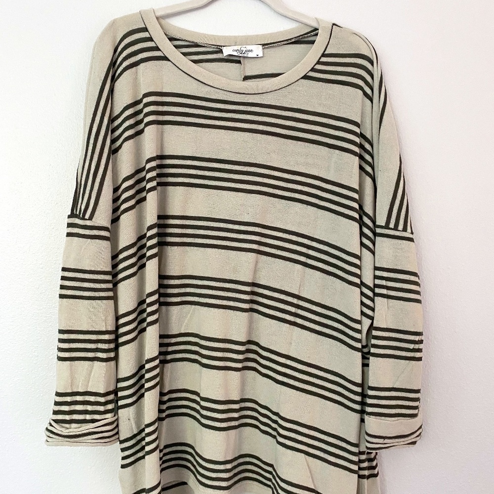 Women's CJLA Striped Long Sleeve Lightweight Sweater Ivory/Grey M